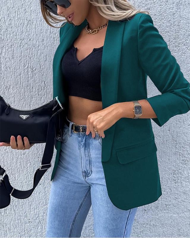 Chaqueta de traje de manga larga con estampado a cuadros sexy e informal para mujer