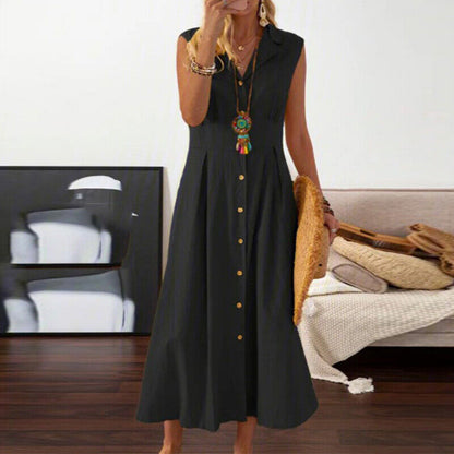 Vestido informal de color liso con solapa y botones para mujer