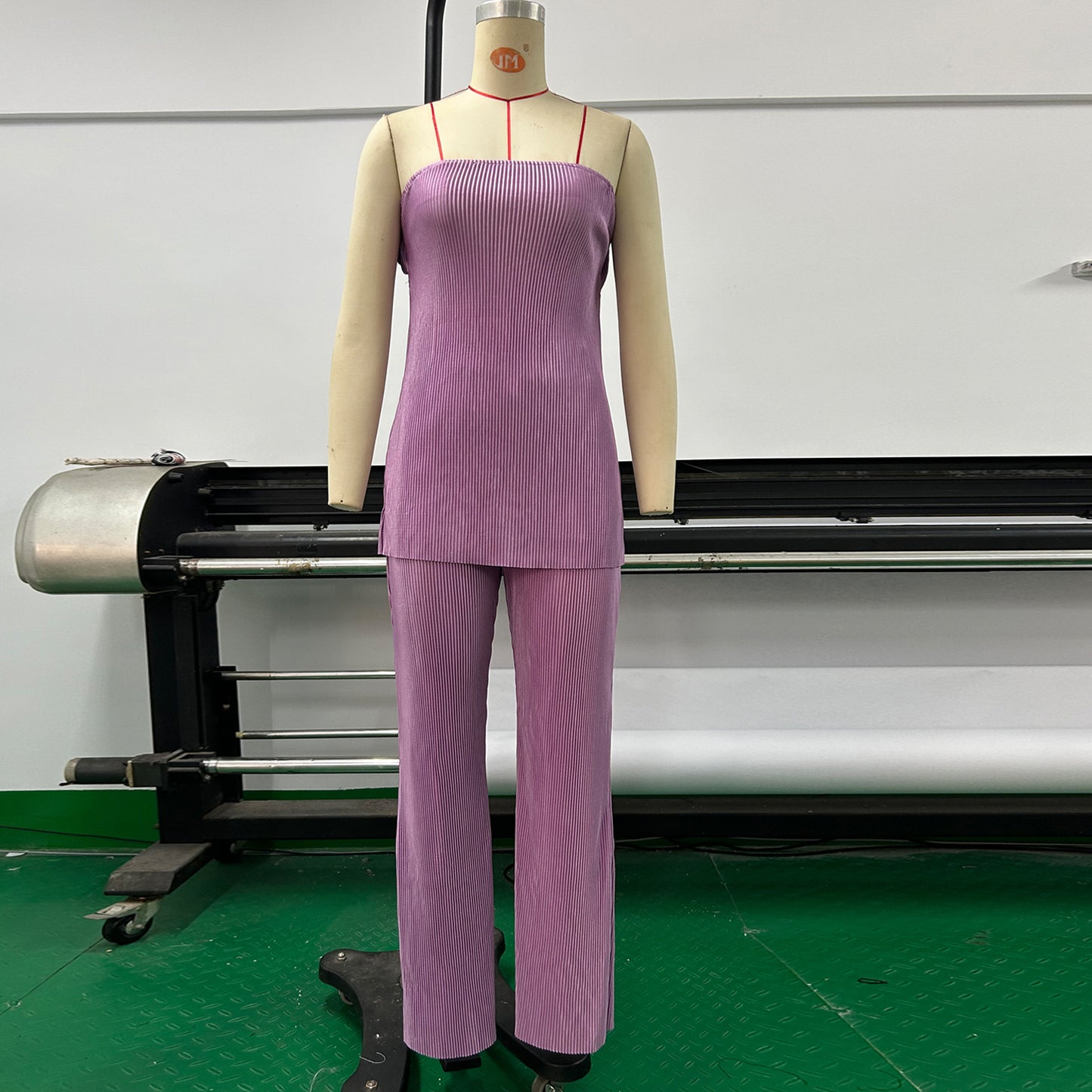 Conjunto de dos piezas formado por top de tubo y pantalón recto, color liso, sexy, sin espalda, para mujer