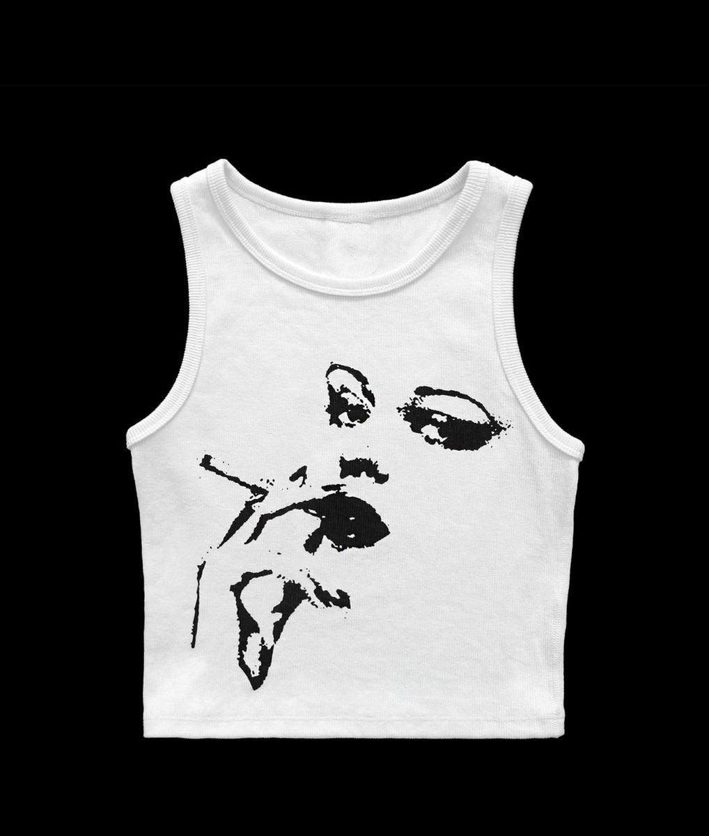 Women Fashion Basic Casual Sleeveless Round Neck Solid Color Printed Crop Tank Top