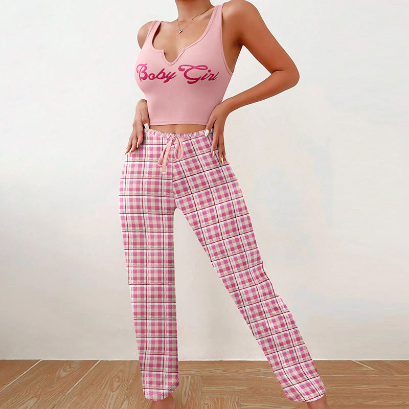 Conjunto de pijama informal con estampado del alfabeto para mujer