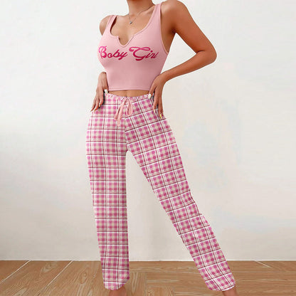 Conjunto de pijama informal con estampado del alfabeto para mujer