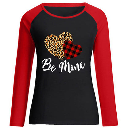 Camiseta informal de algodón con cuello redondo y manga larga para mujer, con estampado de letras de amor, para San Valentín
