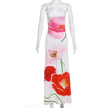 Women'S Casual Floral-Print Halter-Back Maxi Dress