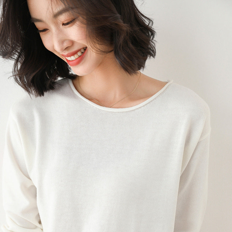Women Fashion Casual Solid Color Round Neck V-Neck Long Sleeve Sweater