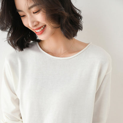 Women Fashion Casual Solid Color Round Neck V-Neck Long Sleeve Sweater