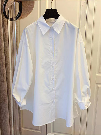 Women Solid Color Long Sleeve Cotton Casual Shirt Blouses