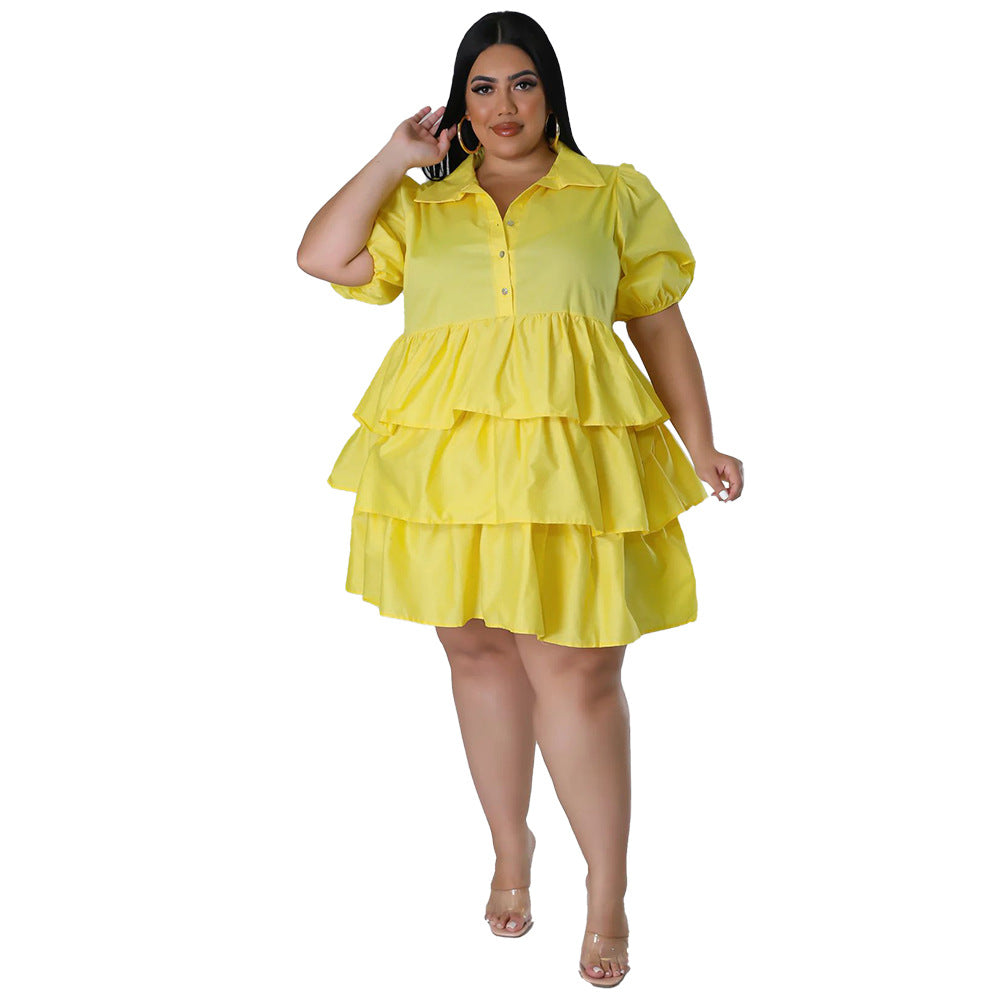 Women Casual Loose Plus Size Solid Color Dress