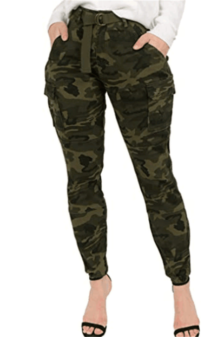 Women Casual Street Plus Size High-Waist Multi-Pocket Camouflage Cargo Pants