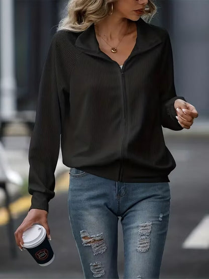 Chaqueta informal de manga larga con cremallera y color liso para mujer