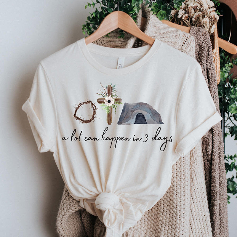 Camiseta informal con estampado de niña de Pascua para mujer