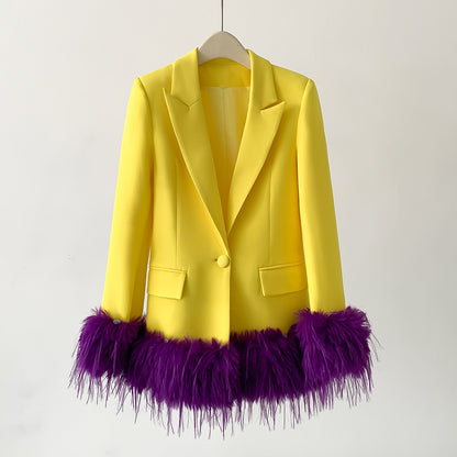 Chaqueta de traje informal de plumas de color liso para mujer