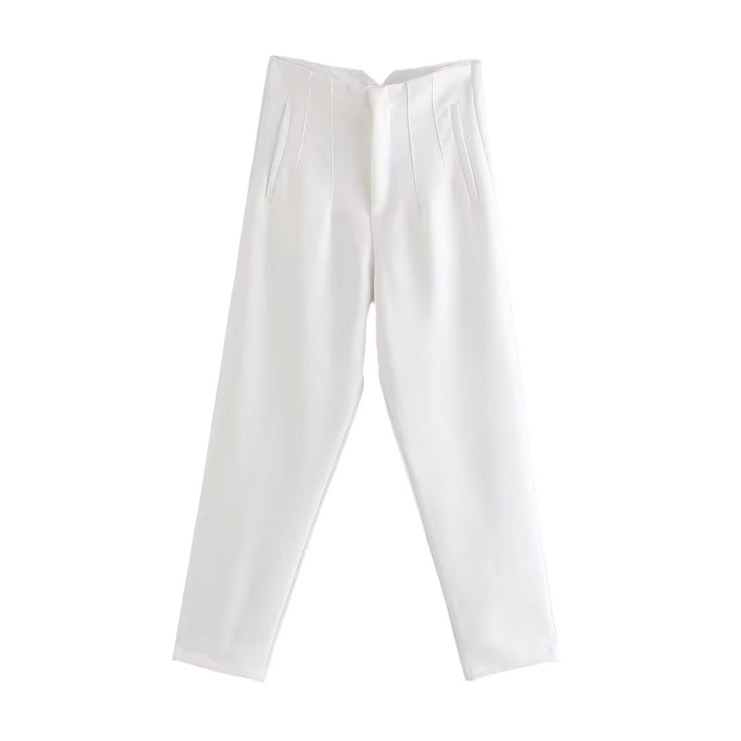 Women Fashion Casual Solid Color High Waist Pants