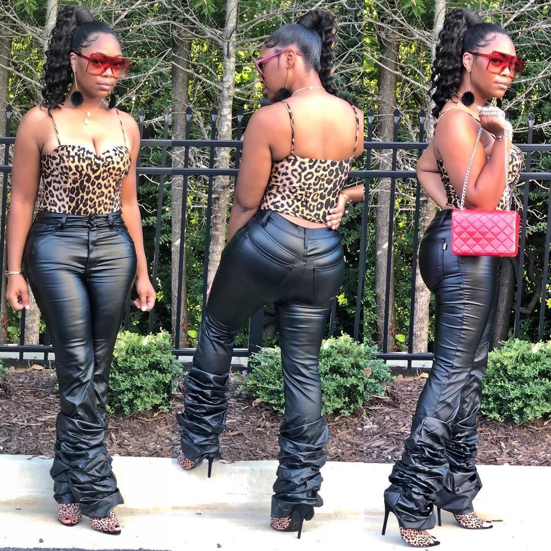 Women Fashion Casual Creased PU Pants