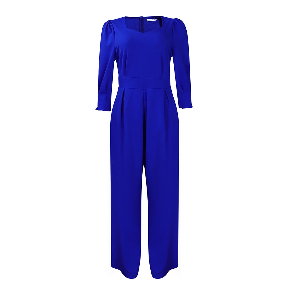 Women Fashion Casual Solid Color Long Sleeve Loose Wide Leg Jumpsuits