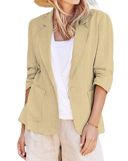 Chaqueta blazer informal de manga larga con solapa y botonadura sencilla de color liso para mujer