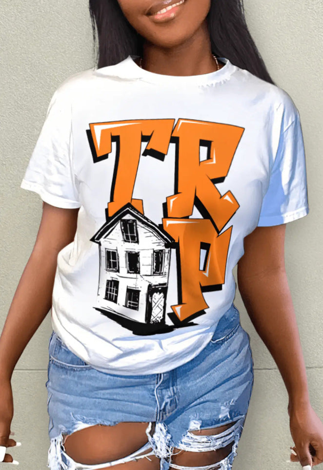 Camiseta de manga corta con estampado gráfico para mujer, informal y de moda