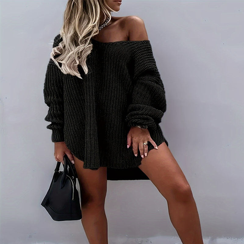 Autumn Winter Women Casual Loose Long-Sleeved Knitted Dress