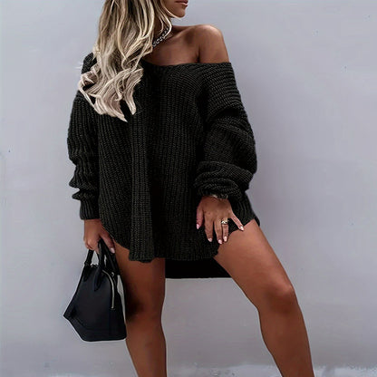Autumn Winter Women Casual Loose Long-Sleeved Knitted Dress