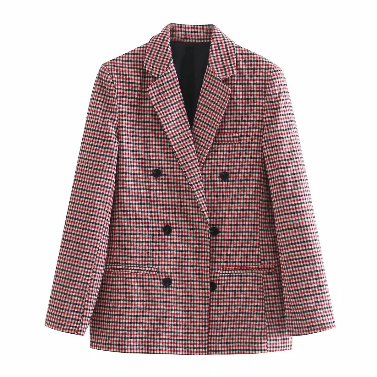 Blazer retro informal de manga larga a cuadros con botonadura sencilla para mujer