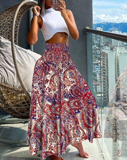 Falda holgada con estampado informal de vacaciones de verano para mujer