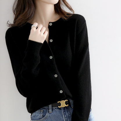 Women'S Elegant Office Chic Solid Color Rib-Knit Round Neck Long Sleeve Casual Knitted Sweater Coats