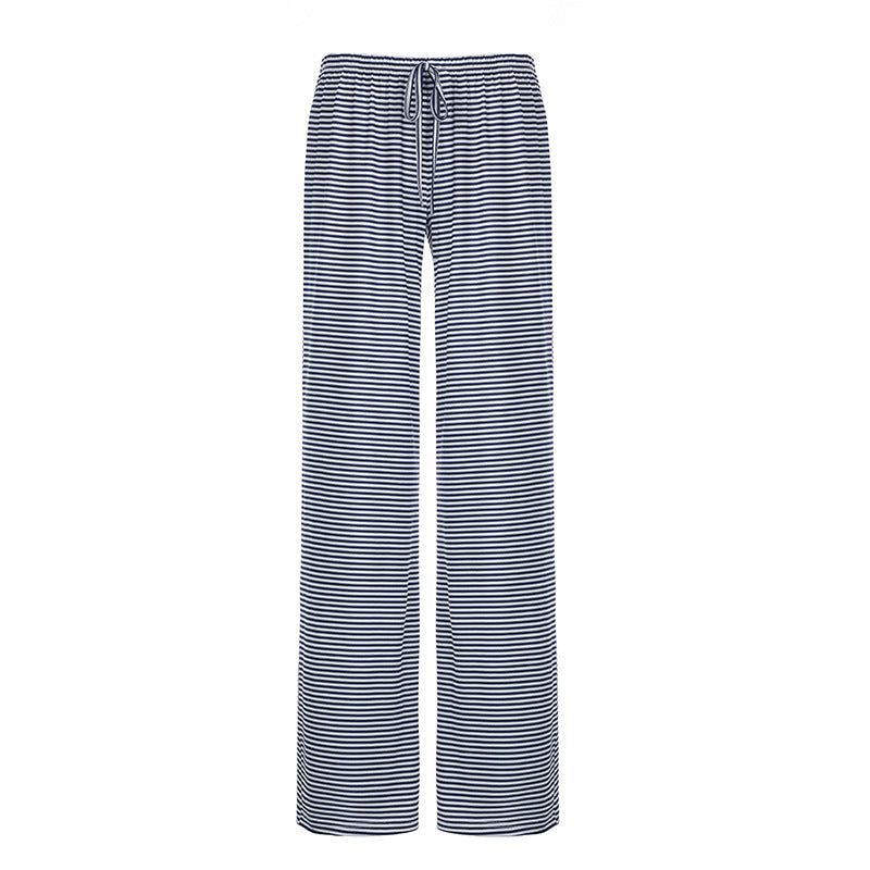 Women Fashion Casual Stripe High-Waist Lace-Up Loose Pants