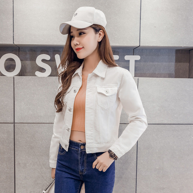 Chaqueta vaquera informal de manga larga de color liso para mujer