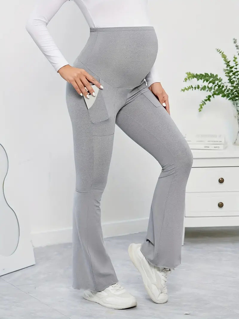 Pregnant Women Casual Solid Color High Waist Belly-Supporting Sports Tights
