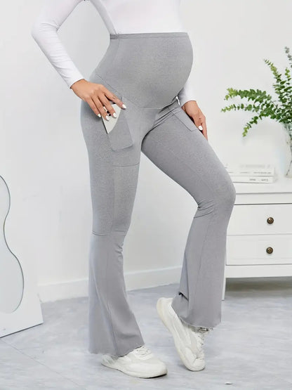Pregnant Women Casual Solid Color High Waist Belly-Supporting Sports Tights