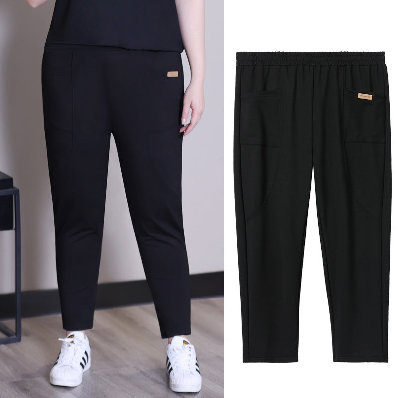Women Fashion Casual High Waist Solid Color Stretch Leg Pants