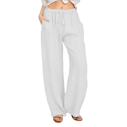 Women Fashion Casual Solid Color Cotton Linen Loose Pants