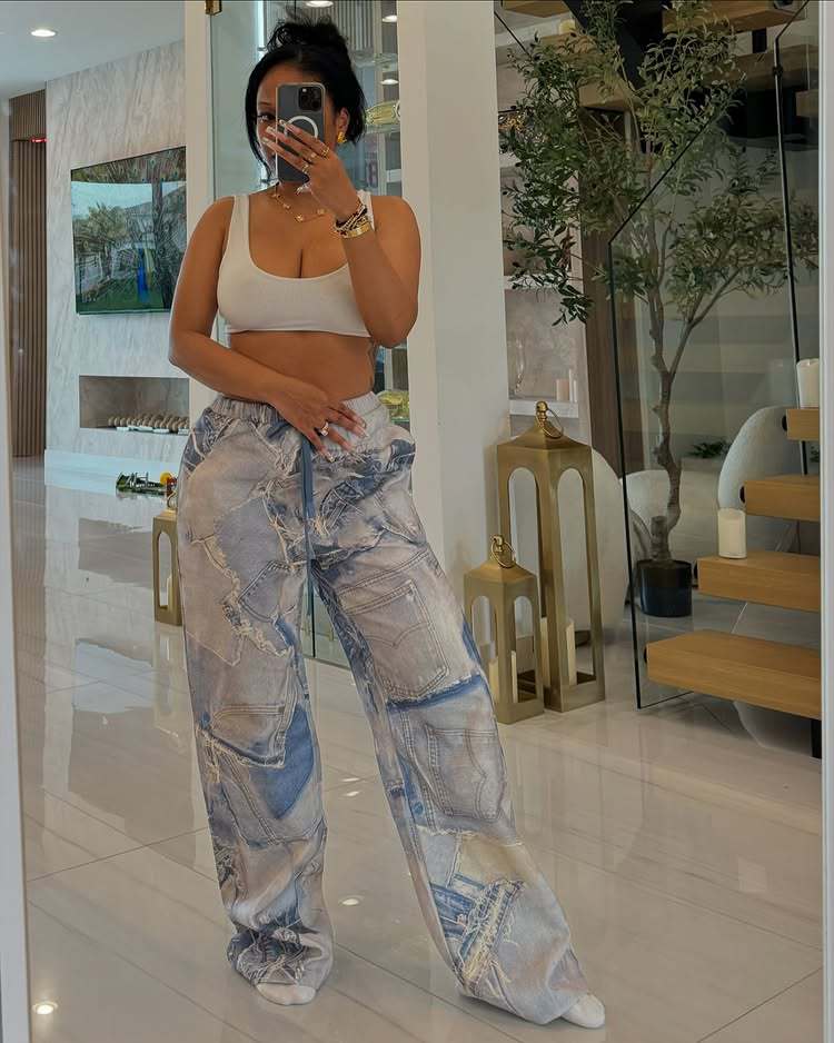 Women Fashion Casual Printed Elastic Drawstring Loose Pants