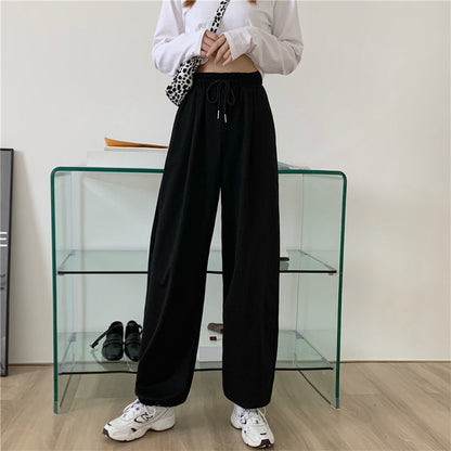 Women Edgy Basic Casual Oversize Sports Solid Color Drawstring Waist Jogger Sweatpants