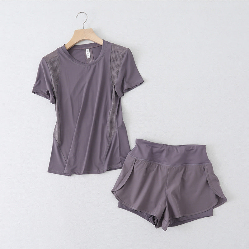 Women Fashion Casual Solid Color Short Sleeve Top Loose Shorts Sports 2pcs Set