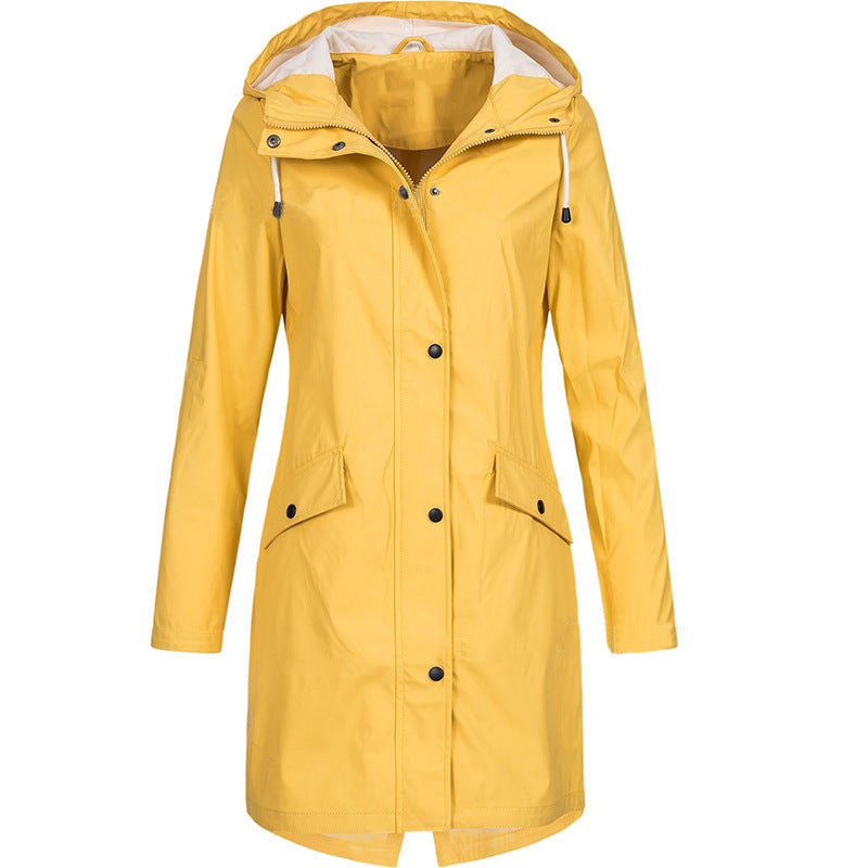 Plus Size Fashion Casual Autumn Winter Women Outdoor Solid Color Hooded Trench Coat
