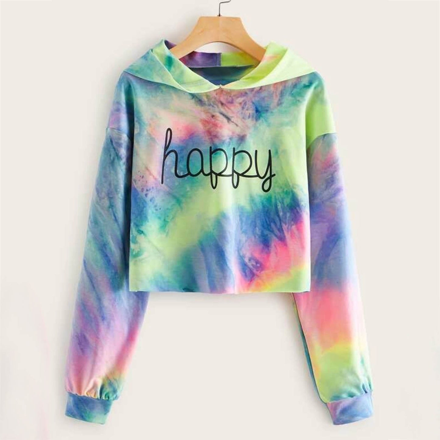 Sudadera corta informal con estampado tie-dye de manga larga para mujer
