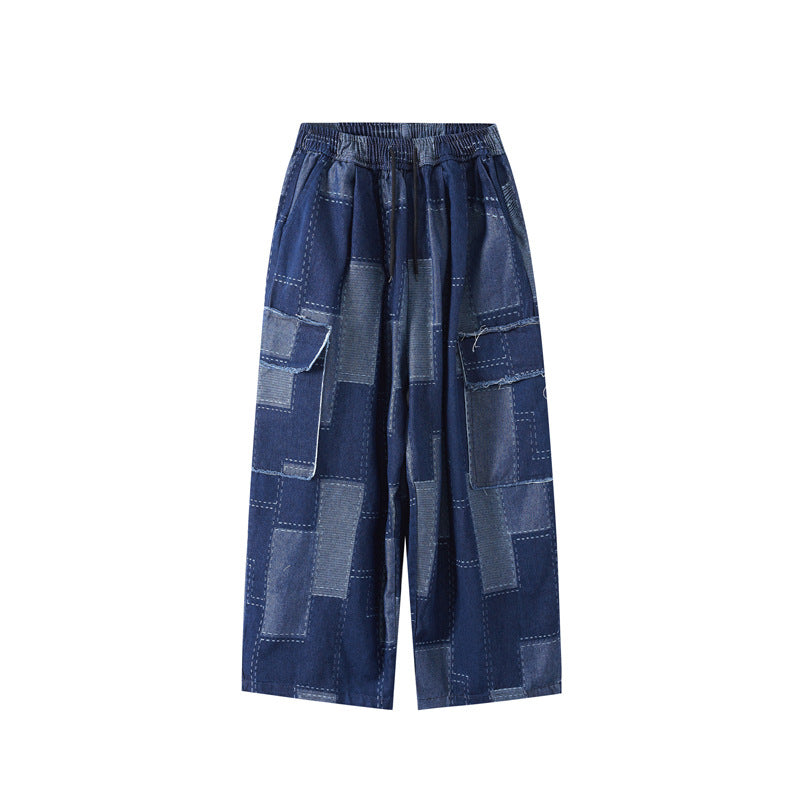 Pantalones cargo vaqueros holgados informales con parches y costuras para mujer, de pierna ancha y múltiples bolsillos