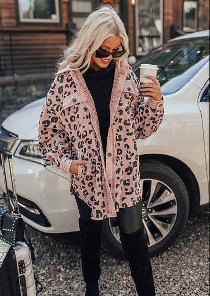 Abrigo de punto con estampado de leopardo informal y elegante para mujer