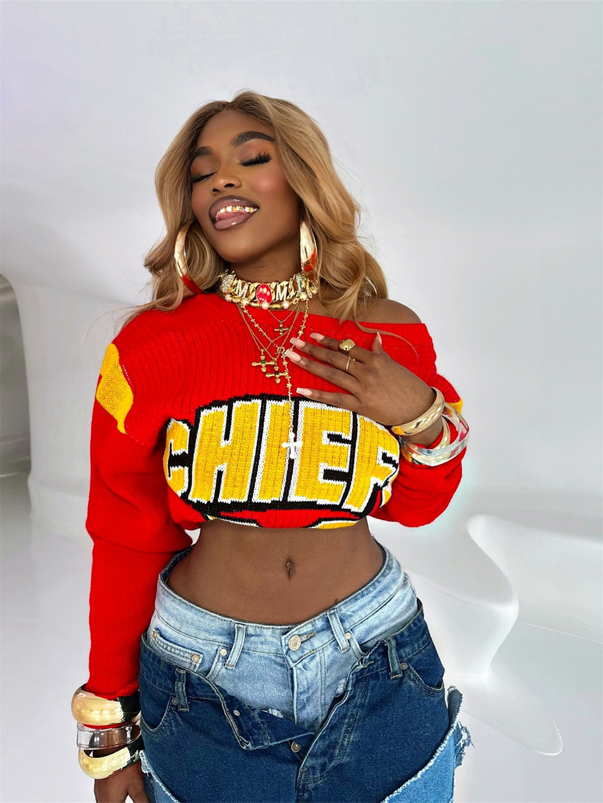 Autumn Winter Casual Street Fashion Letter Color Contrast Fashion Knitted Crop Sweater