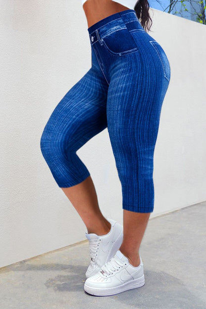 Women Fashion Casual Plus Size Slim-Fit Hip Imitation Denim Stretch Pants