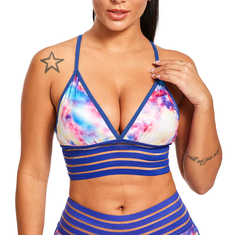 Sujetador camisola deportivo informal para mujer, con estampado de yoga y fitness, de encaje, sexy y con espalda descubierta