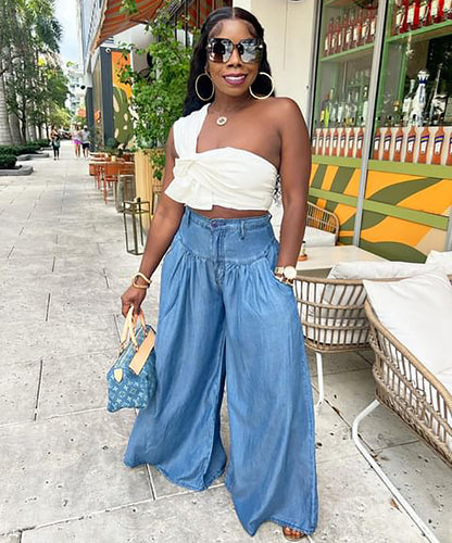 Vaqueros rectos y anchos de pierna ancha para mujer