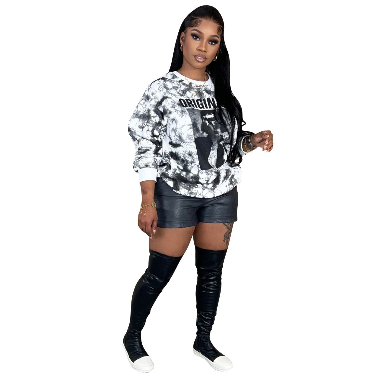 Women Fashion Casual Graphic Printing Round Neck Long Sleeve Sweatshirt