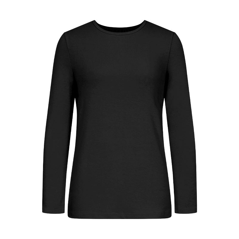 Camiseta de manga larga con cuello redondo, color liso, informal y sencilla para mujer