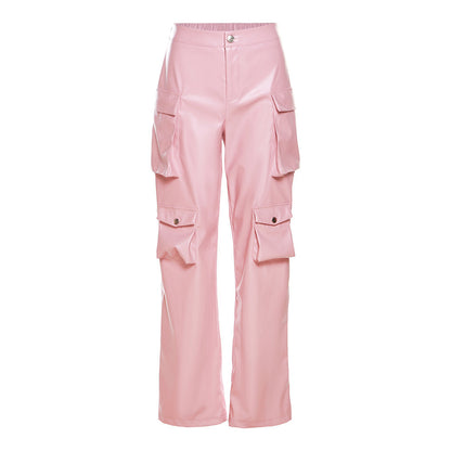 Women Fashion Casual Loose Multipocket Wide-Legged Pants