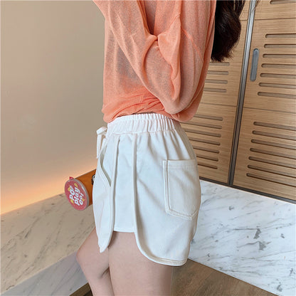 Women Summer Loose High Waist Casual Solid Color Sports Wide Leg Shorts