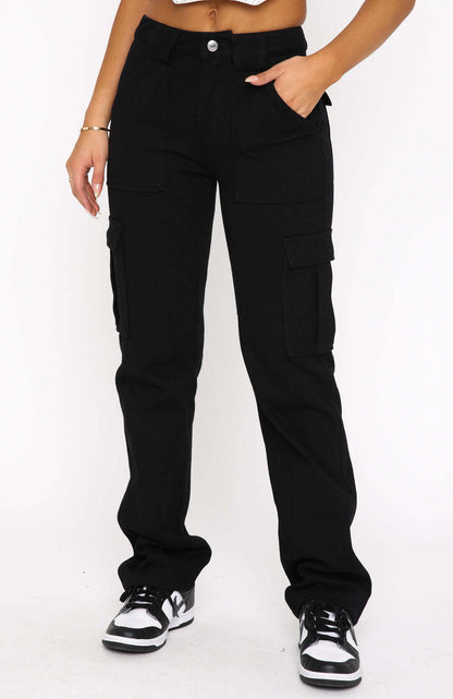 Vaqueros rectos de cintura media holgados con costuras informales a la moda para mujer