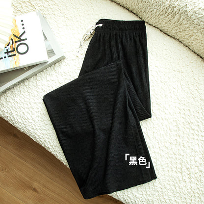 Women Loose Casual High Waist Solid Color Corduroy Wide-Leg Pants