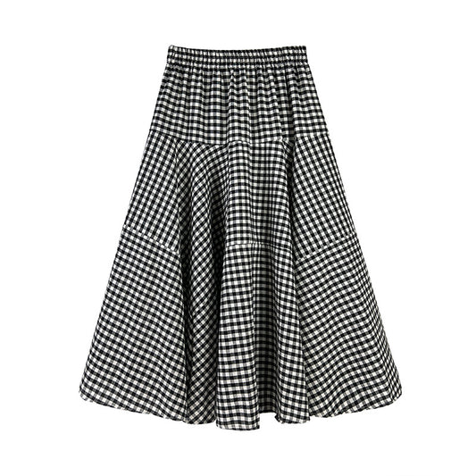 Women Fashion Casual Plaid A- Line Umbrella Skirt
